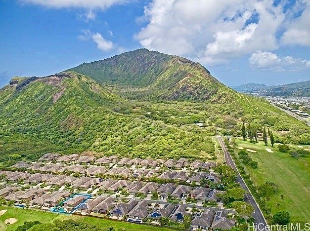 Aerial view of Koko Crater rising above Hawaii Kai with the golf course below